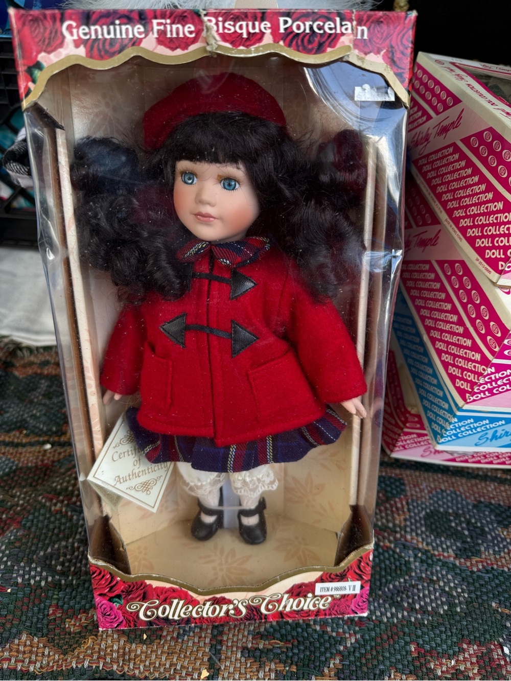 Kids Porcelain Doll in Red Coat